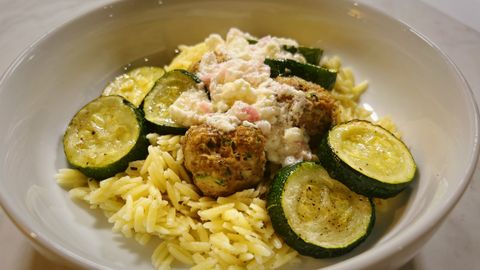 Turkey and Zucchini Meatballs with Orzo and Feta