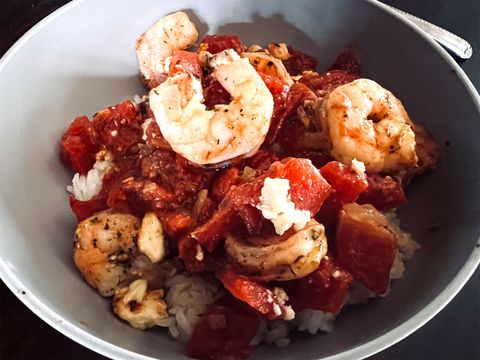Baked Greek Shrimp and Rice with Tomatoes & Feta